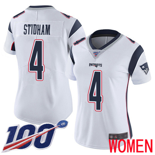 New England Patriots Limited White Women #4 Jarrett Stidham Road NFL Jersey 100th Season->youth nfl jersey->Youth Jersey